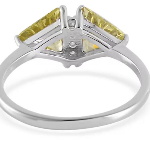 STERLING SILVER Simulated Peridot and White Diamond Ring in Rhodium Over 925 - Picture 3 of 4